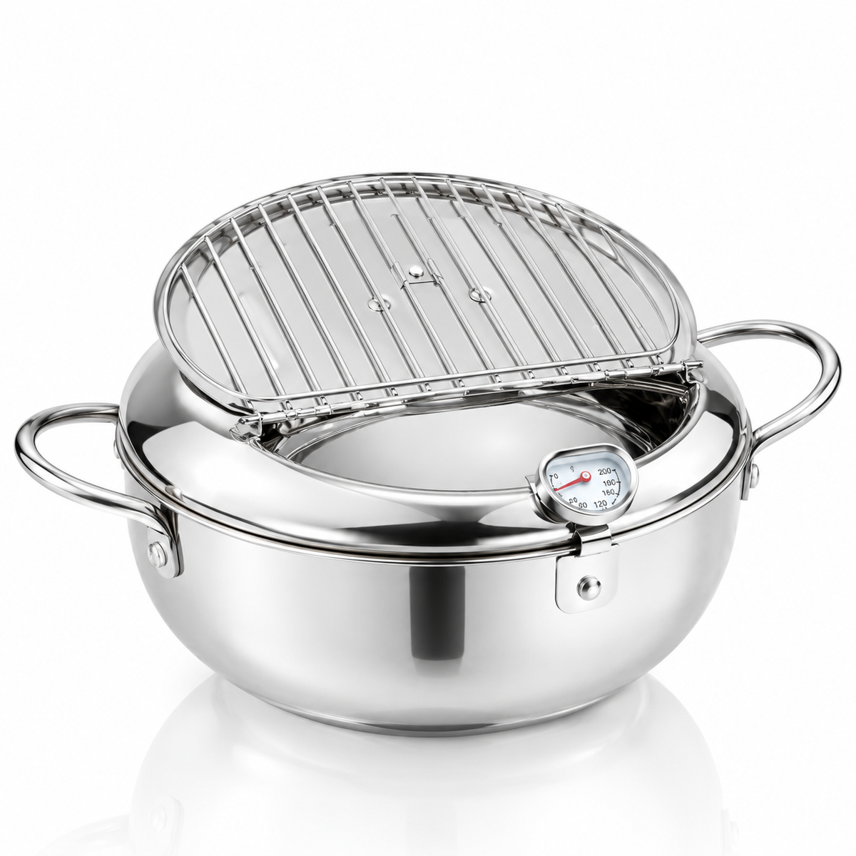 Stainless Steel  Tempura Deep Fryer Pot with Built-In Thermometer