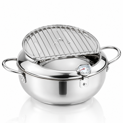 Stainless Steel  Tempura Deep Fryer Pot with Built-In Thermometer